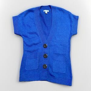 Coldwater Creek Chunky Blue Sparkle Sweater Knit Cardigan w/WoodisButtons, Small